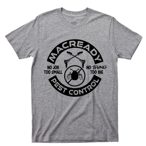 The Thing T Shirt MacReady Pest Control 1982 Kurt Russell John Carpenter Science Fiction Horror Movie Gray Tee
