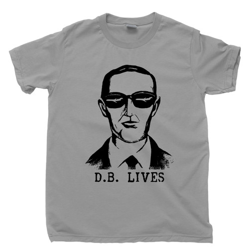 DB Cooper Lives Gray T Shirt FBI Most Wanted Fugitive Criminal Outlaw Unsolved Mystery Conspiracy Tee