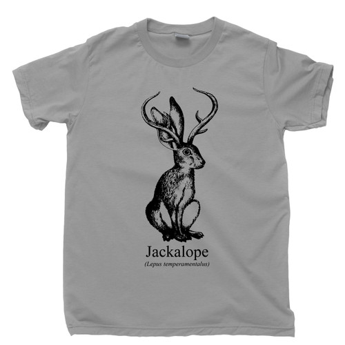 Jackalope T Shirt Lepus Temperamentalus Jackrabbit With Antelope Horns Cryptids Cryptozoology Gray Tee