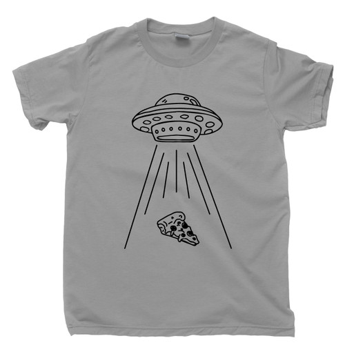 Alien T Shirt Pizza Slice Abduction By UFO Extraterrestrials Love Pizza Pizza Lover Gray Tee