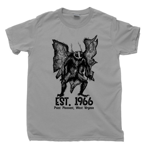 Mothman T Shirt EST 1966 Point Pleasant West Virginia Silver Bridge Red Eye Cryptid Gray Tee