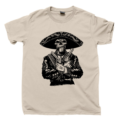 Skeleton Mariachi Gunslinger T Shirt Day Of The Dead Tattoo Calavera Sugar Skull Tan Tee