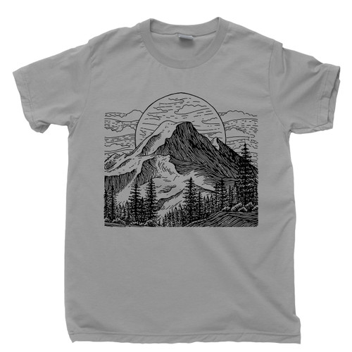 Full Moon Rising Above Mountains T Shirt Forest Woods Fresh Mountain Air Nature Gray Tee