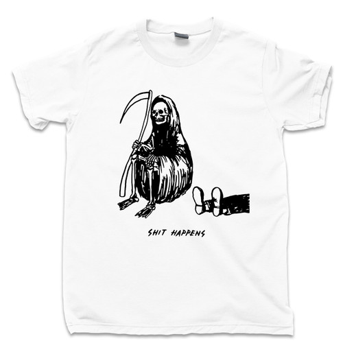 Grim Reaper T Shirt Shit Happens So Does Death Funny Humorous White Tee