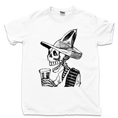 Jose Guadalupe Posada T Shirt A Skeleton Wearing A Hat Having A Drink Vignette For The Feast Of The Dead Famous Mexican Revolution Artist  Day Of The Dead White Tee