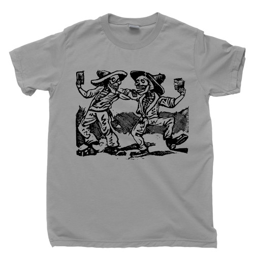 Jose Guadalupe Posada T Shirt Two Male Skeletons In Suits Dancing Vignette For The Feast Of The Dead Famous Mexican Revolution Artist Day Of The Dead Gray Tee