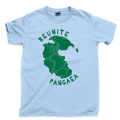 Reunite Pangaea Green T Shirt Supercontinent Pangea Map Light Blue Tee