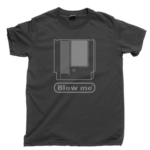 NES Cartridge Blow Me Dark Gray T Shirt Nintendo Entertainment System Dark Gray Tee