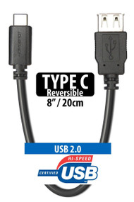8" (20cm) USB 3.1 USB-C to Female USB-A Cable (Type C Cable)