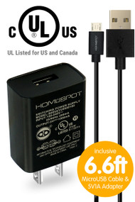 HomeSpot Sync & Charge Value Pack Micro-USB to USB Cable - 6.6ft (2M) Extra Long Charging Cable with US 5V1A USB Wall Charger for Samsung, LG, HTC, Google, Kindle, Sony, Nokia)