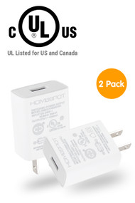 HomeSpot UL Certified USB Wall Charger 5V1A Plug in-Door Power AC Adapter 2 Pack White 