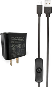 HomeSpot 5V 2.4A Power Supply / Adapter / Charger (UL Listed) with 5ft Long Micro USB Cable with On Off Switch Button