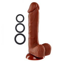 Pro Sensual Premium Silicone Dong Brown 8 inches with 3 C-Rings Sex Toys