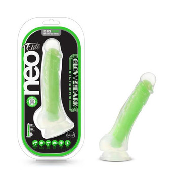 Neo Elite Glow In The Dark 7.5 In Silicone Dual Density Cock W/ Balls Neon Green Adult Toy