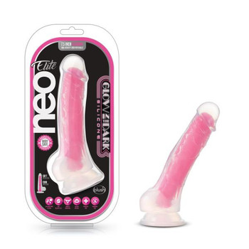 Neo Elite Glow In The Dark 7.5 In Silicone Cock W/ Balls Neon Pink Adult Toys