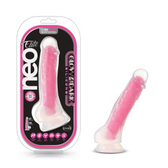 Neo Elite Glow In The Dark 7.5 In Silicone Penis W/ Balls Neon Pink by Blush Novelties