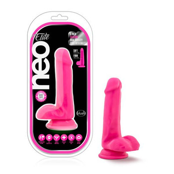 Neo Elite 6in Silicone Dual Density Penis W/ Balls Neon Pink by Blush Novelties