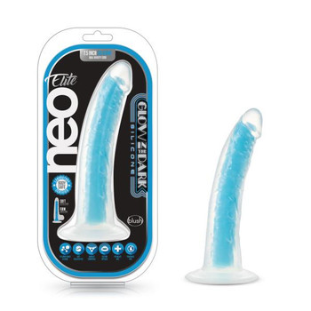 Neo Elite Glow In The Dark 7.5in Dual Density Penis Neon Blue by Blush Novelties