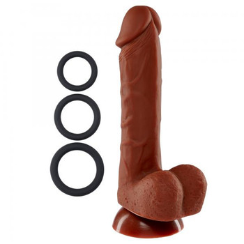 Pro Sensual Premium Silicone Dong with 3 C Rings Brown 7 inches Sex Toy