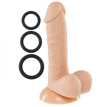 Pro Sensual Premium Silicone Dong 6 inch with 3 C-Rings Beige Adult Sex Toy