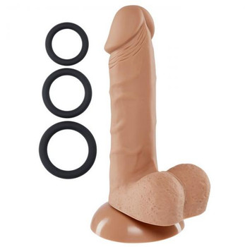 Pro Sensual Premium Silicone Dong 6 inch with 3 C-Rings Tan Adult Sex Toys