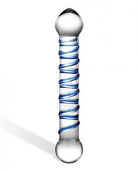 Glas 6.5 inches Glass Spiral Dildo Clear, Blue by Glas Toy