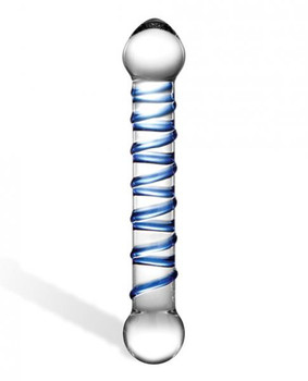 Glas 6.5 inches Glass Spiral Dildo Clear, Blue by Glas Toy