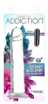 Addiction Crystal 9 Vertical Dong Clear Tpe W/ Bullet inches by BMS Enterprises