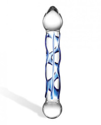 Glas 6.5 inches Full Tip Textured Glass Dildo Clear by Glas Toy