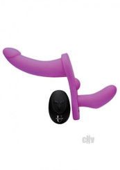 Double Take 10X Double Penetration Vibrating Strap-On Harness Purple Adult Sex Toys