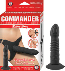 Commander Harness Ribbed Dong Black O/S Best Adult Toys