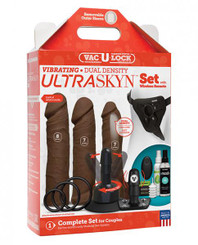 Vac-U-Lock Vibrating Ultraskyn Couples Set with Remote - Brown Adult Sex Toys