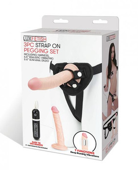 Lux Fetish Strap On Harness Pegging Set W/vibrating & Slim Anal Dildo by Electric eel inc.