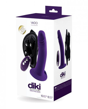 Vedo Diki Rechargeable Vibrating Dildo W/harness - Deep Purple Adult Sex Toys