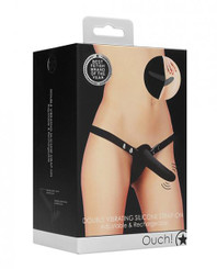 The Shots Ouch Double Vibrating Silicone Strap On - Black Sex Toy For Sale