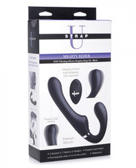 Strap U Mighty Rider 10x Vibrating Silicone Strapless Strap On - Black Best Sex Toys