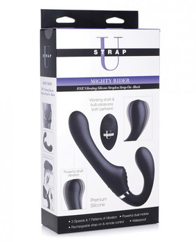 Strap U Mighty Rider 10x Vibrating Silicone Strapless Strap On - Black by XR LLC