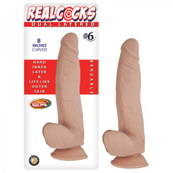 Real Cocks Dual Layered #6 Beige Curved 8 inches Dildo Sex Toys