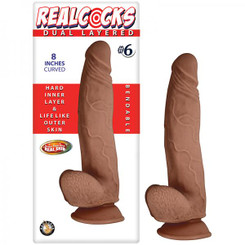 Real Cocks Dual Layered #6 Brown Curved 8 inches Dildo Best Adult Toys
