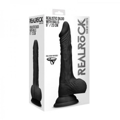 Realrock - 9 / 23 Cm Realistic Dildo With Balls - Black