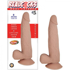 Real Cocks Dual Layered #5 Beige Thin Tip 8 inches Dildo Adult Sex Toys