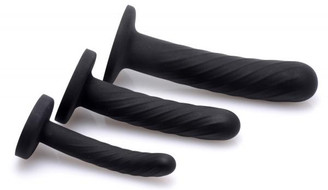 Trintiy Strap On Silicone 3 Piece Dildo Set Black by XR Brands