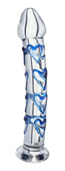 Asana Glass Dildo Clear Blue Heart Accents by XR Brands