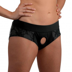 Lace Envy Black Crotchless Panty Harness - S-m Best Sex Toy