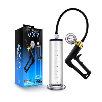 Performance Vx7 Vacuum Penis Pump W/ Brass Trigger & Pressure Gauge Clear by Blush Novelties