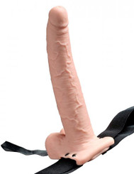 Fetish Fantasy 9 inches Hollow Rechargeable Strap On with Balls Beige Male Sex Toys