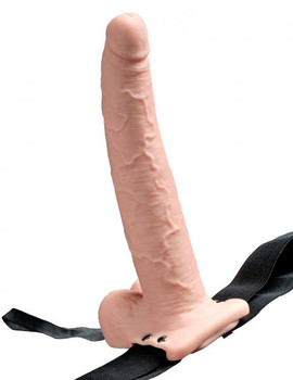 Fetish Fantasy 9 inches Hollow Rechargeable Strap On with Balls Beige Male Sex Toys