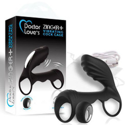 Doctor Love Zinger+ Vibrating Rechargeable Cock Cage Remote Black Male Sex Toy