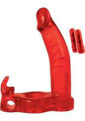 Double Penetrator Rabbit Cockring Vibrating Waterproof Red Best Male Sex Toy