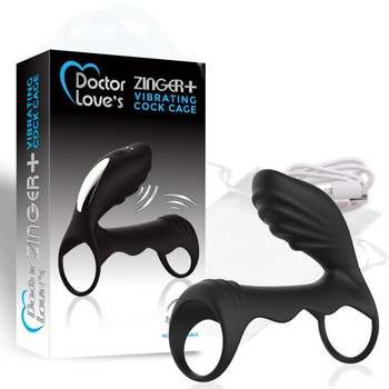 Doctor Love Zinger+ Vibrating Rechargeable Cock Cage Black Best Male Sex Toys